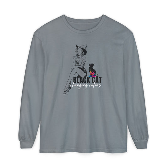Black Cat Pin Up Long Sleeve Tee