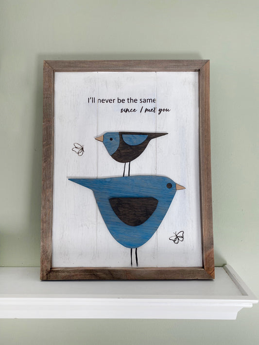 Black & Blue Bird Wood Cut Framed Art