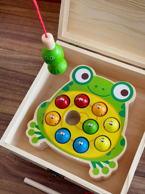Custom Wood Box With Kids Magnetic Frog Fishing Game