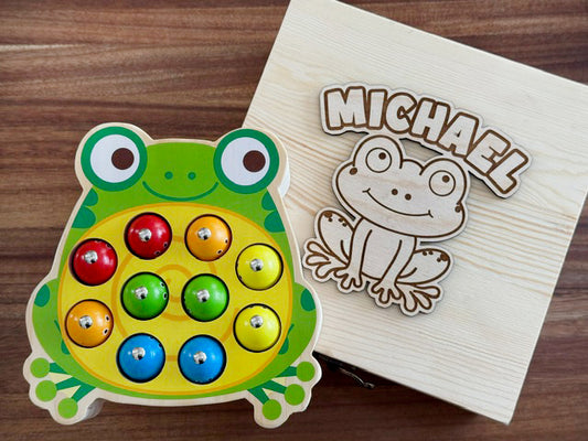 Custom Wood Box With Kids Magnetic Frog Fishing Game