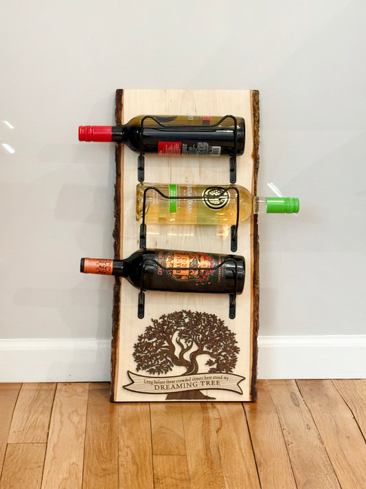 Wine Rack Live Edge Wood 3 Bottle