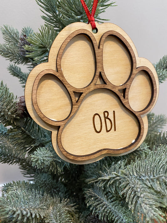 Dog Paw Print Multi Layer Personalized Ornament