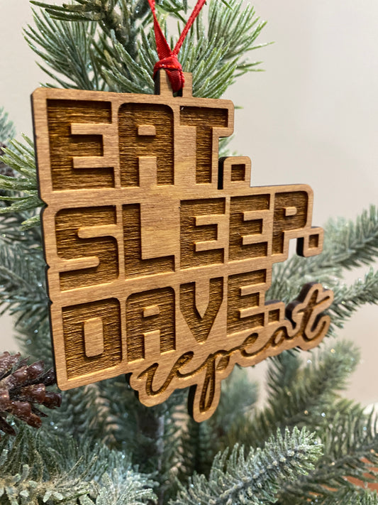 Eat Sleep Repeat Wood Ornament