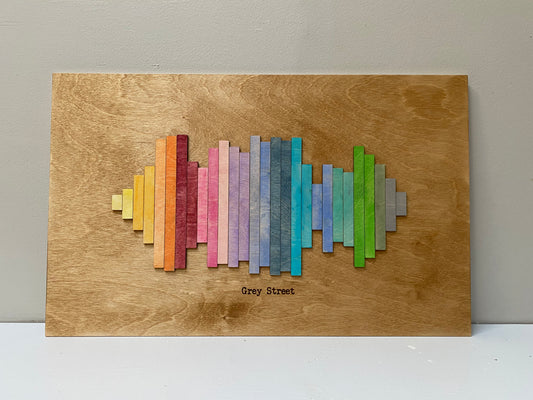 All the Colors Mix Together To Grey - Sound Wave, Slat Wall Art