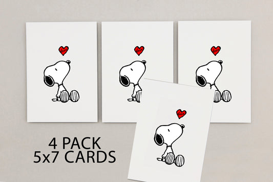 Bundle of 4 Snoopy Heart Valentines Day Cards