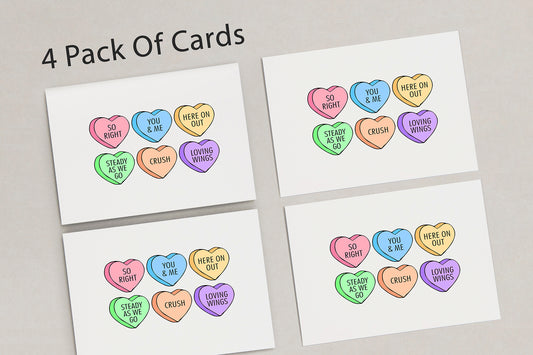 Bundle of 4 Candy Hearts Valentines Day Cards