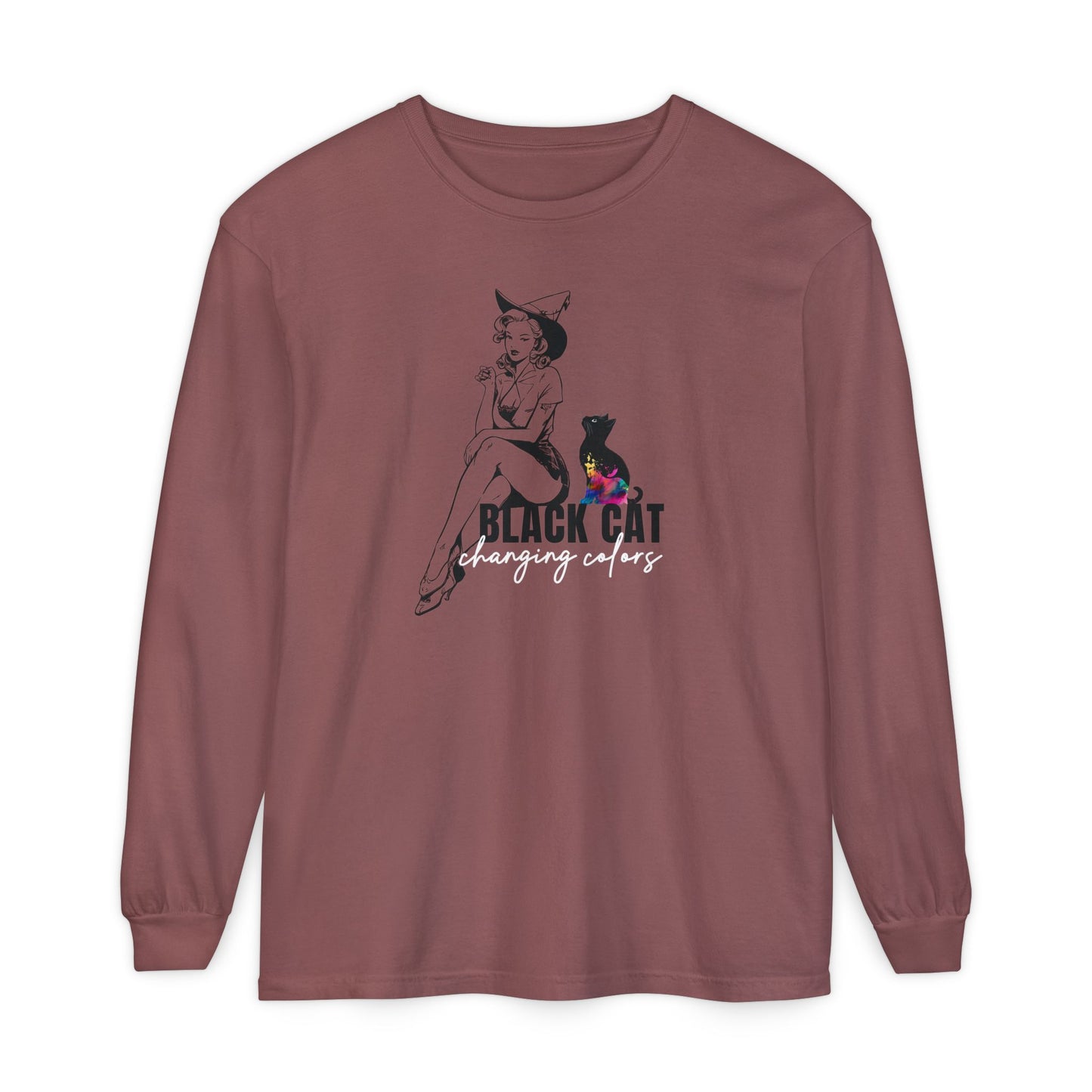 Black Cat Pin Up Long Sleeve Tee