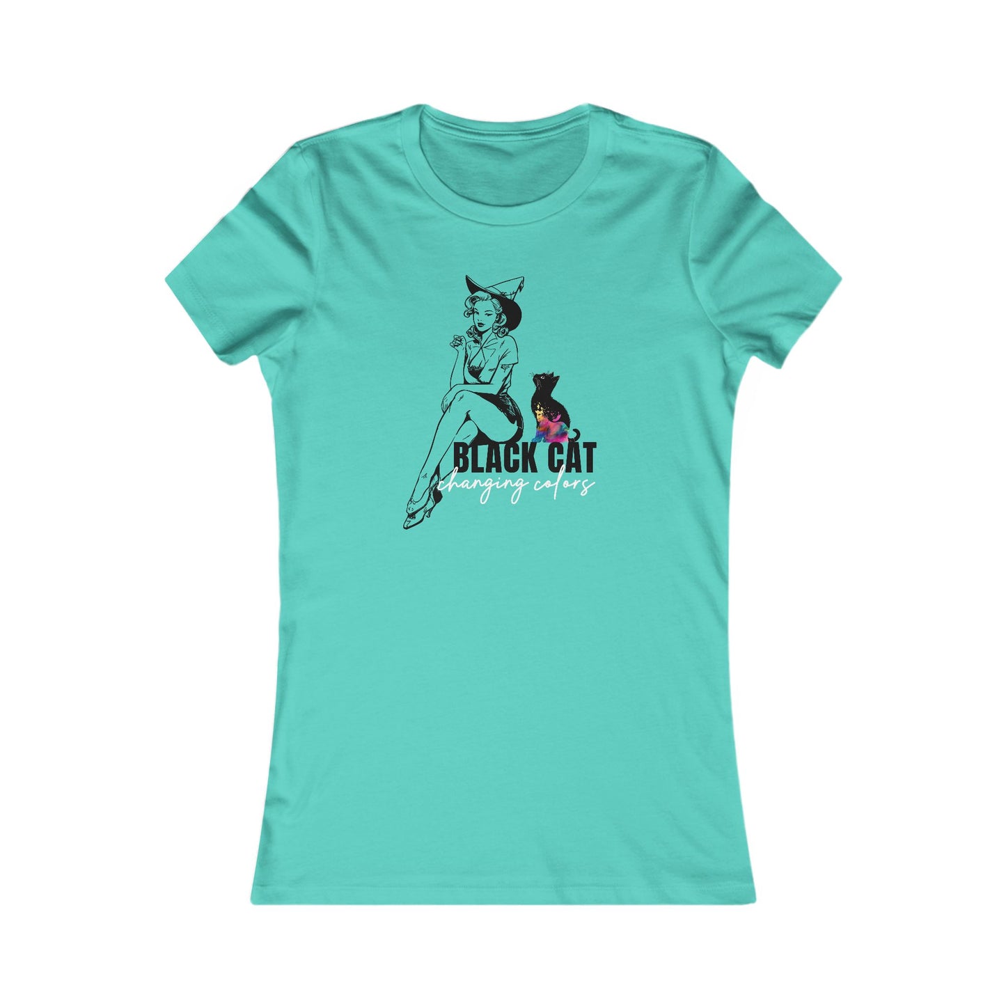 Black Cat Pin Up Woman's Cut Tee