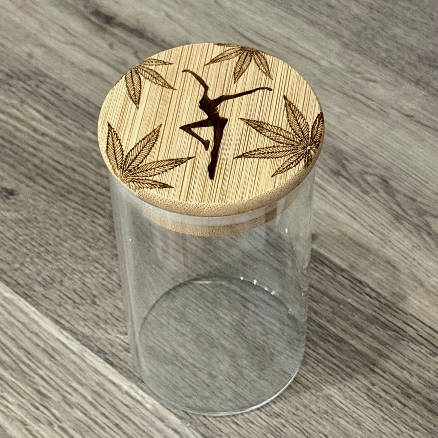 Stash Jar With Bamboo Engraved Lid