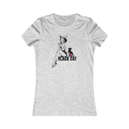 Black Cat Pin Up Woman's Cut Tee