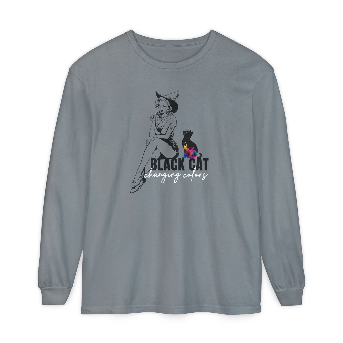 Black Cat Pin Up Long Sleeve Tee