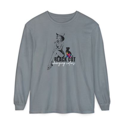 Black Cat Pin Up Long Sleeve Tee