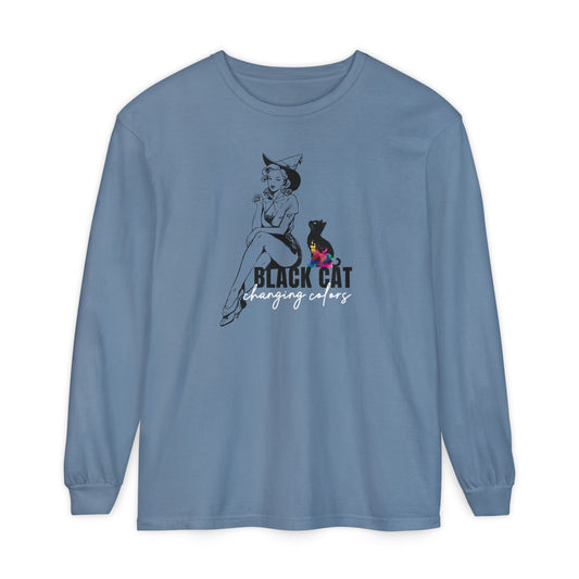Black Cat Pin Up Long Sleeve Tee