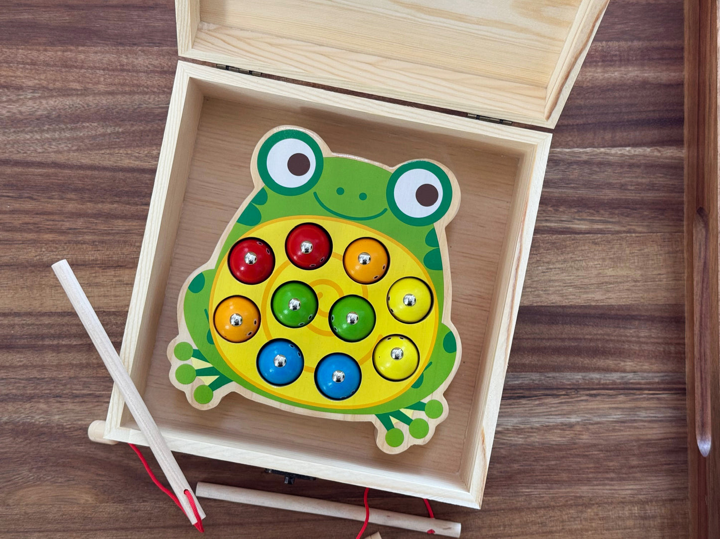 Custom Wood Box With Kids Magnetic Frog Fishing Game