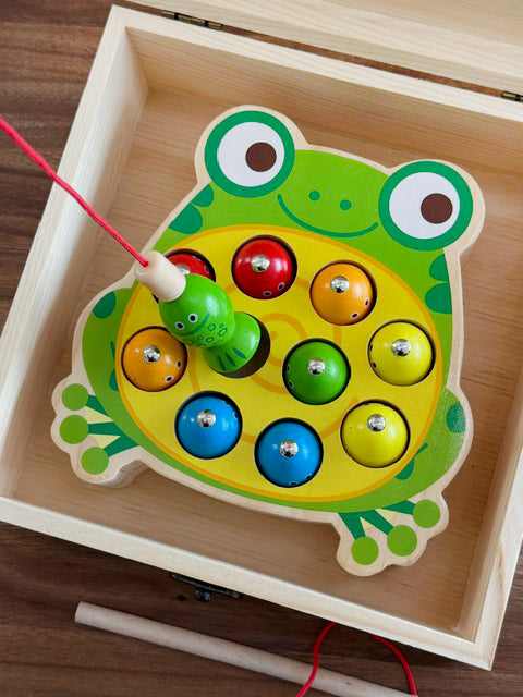 Custom Wood Box With Kids Magnetic Frog Fishing Game