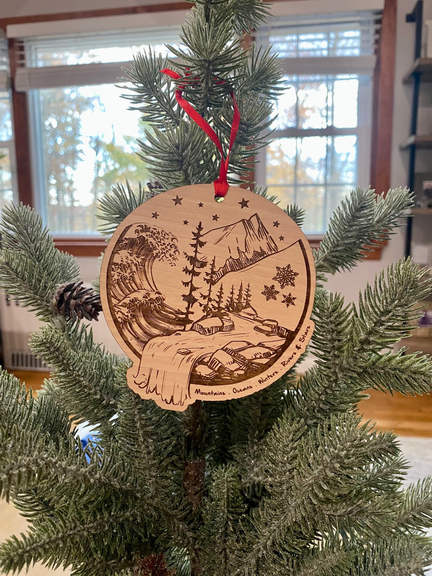 Mountains & Oceans Wood Ornament