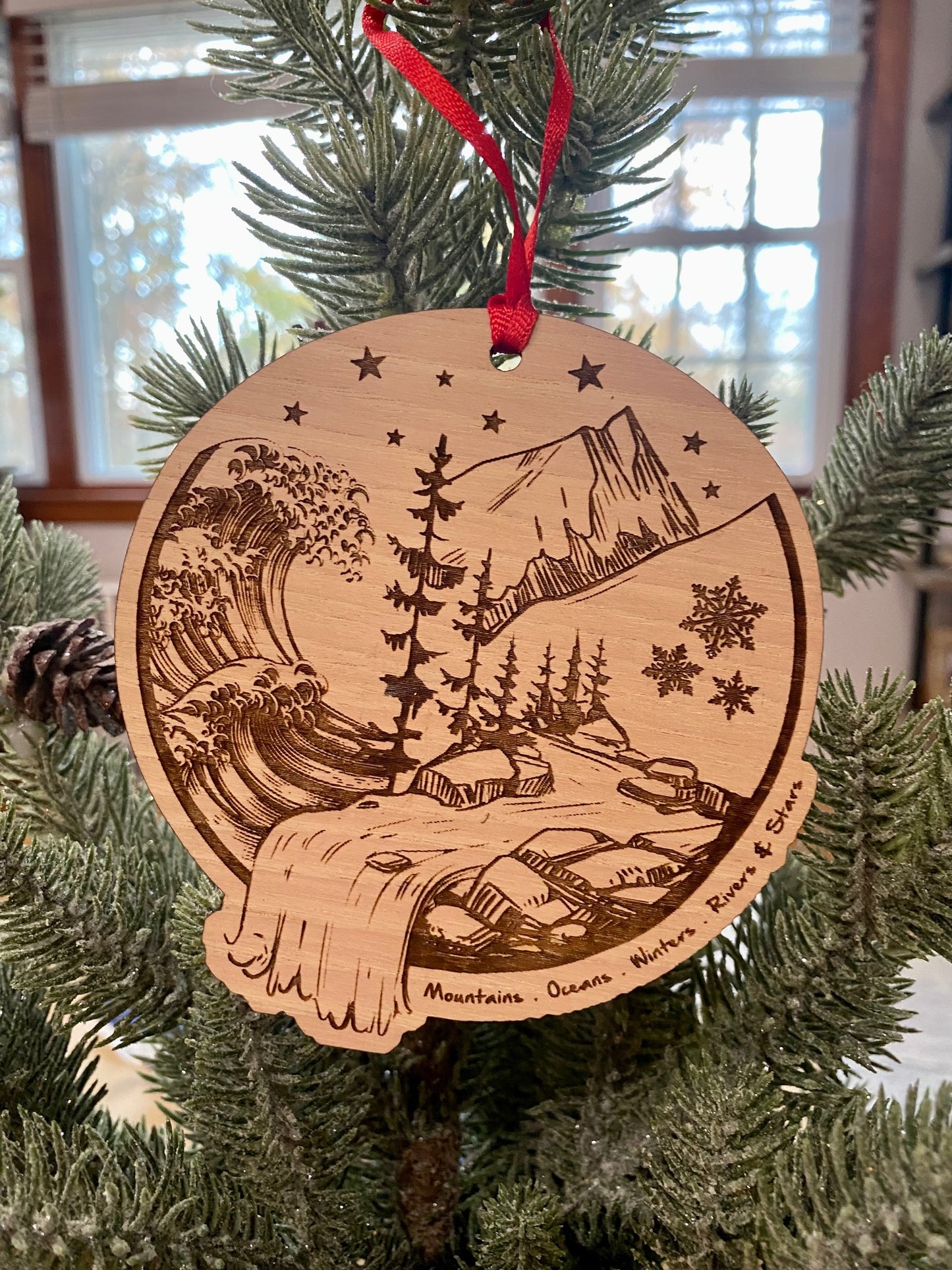 Mountains & Oceans Wood Ornament