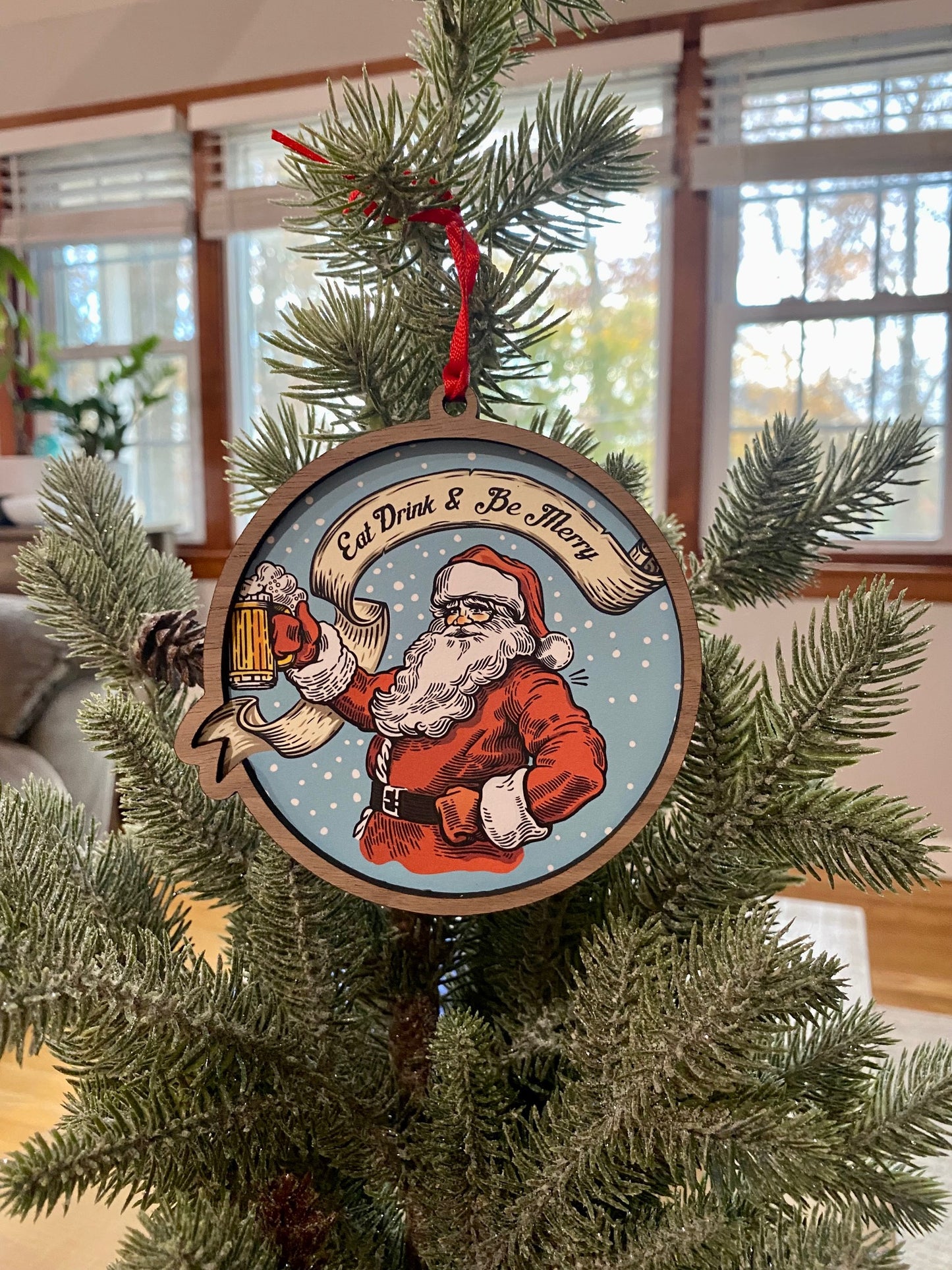 Santa Eat Drink & Be Merry Wood & Print