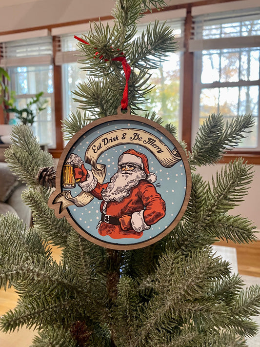 Santa Eat Drink & Be Merry Wood & Print