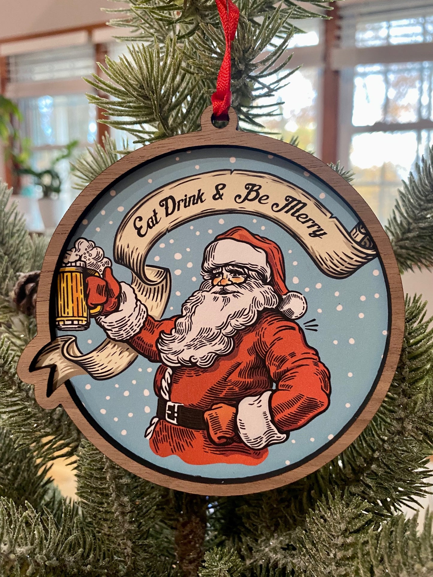 Santa Eat Drink & Be Merry Wood & Print