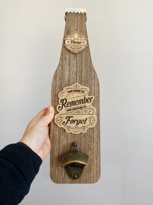 One Drink Bottle Opener Metal and Wood Art