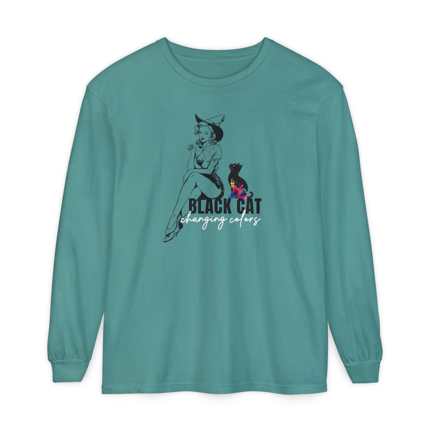 Black Cat Pin Up Long Sleeve Tee