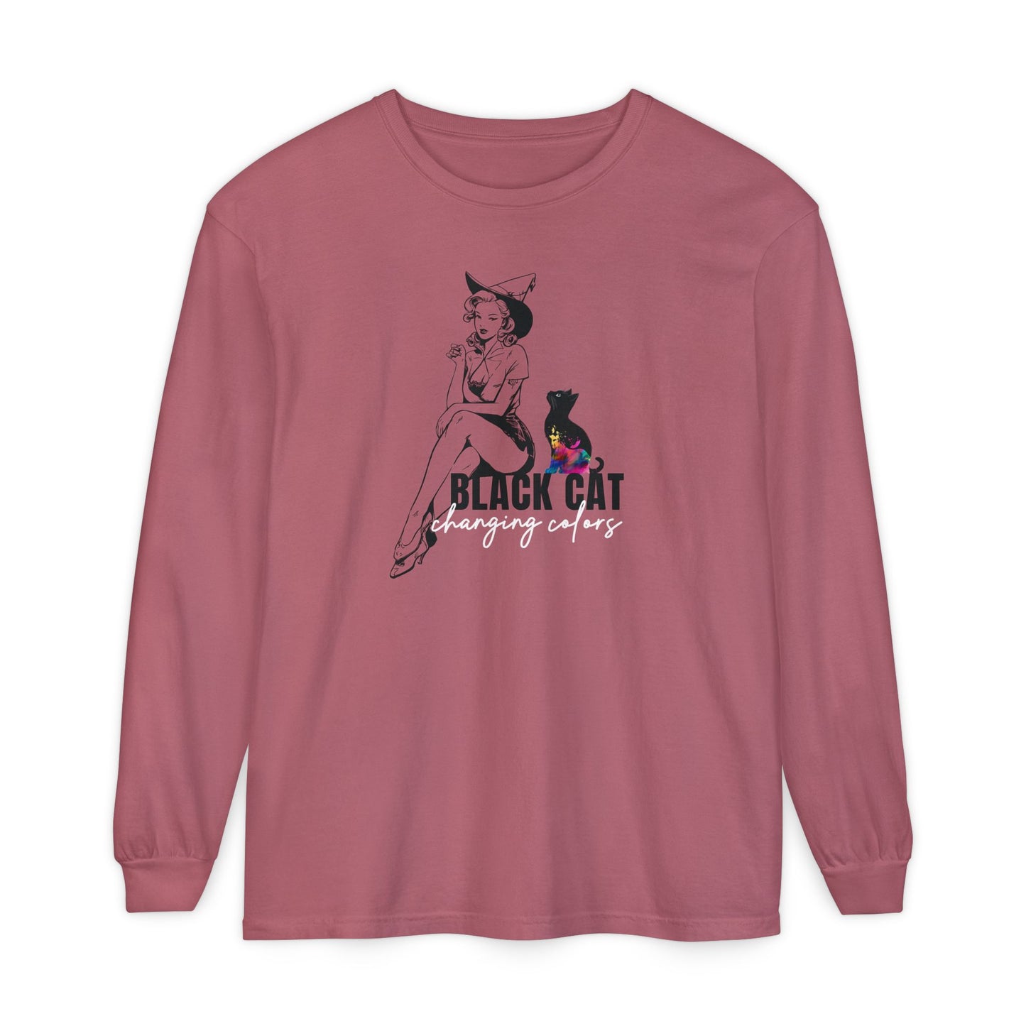 Black Cat Pin Up Long Sleeve Tee