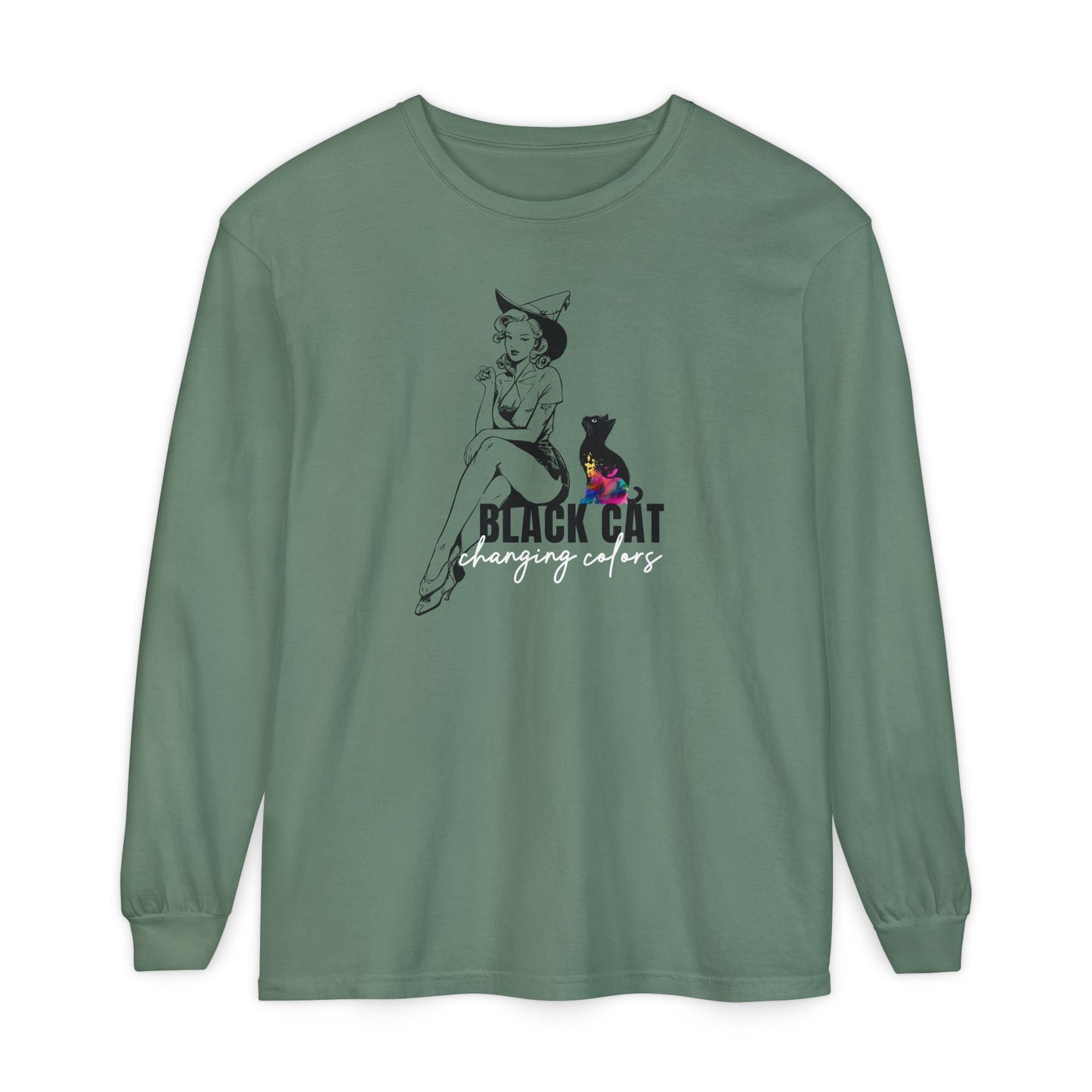 Black Cat Pin Up Long Sleeve Tee