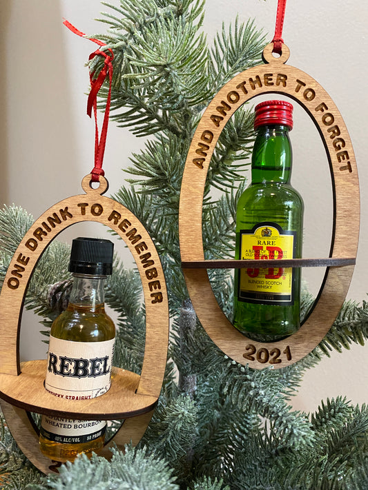 * SET* One Drink To Remember The Other to Forget Bottle Holder Ornament Includes 2