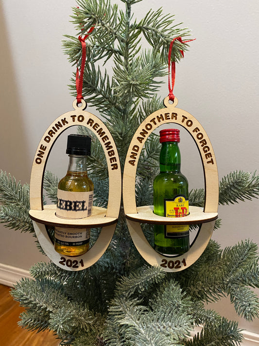 * SET* One Drink To Remember The Other to Forget Bottle Holder Ornament Includes 2
