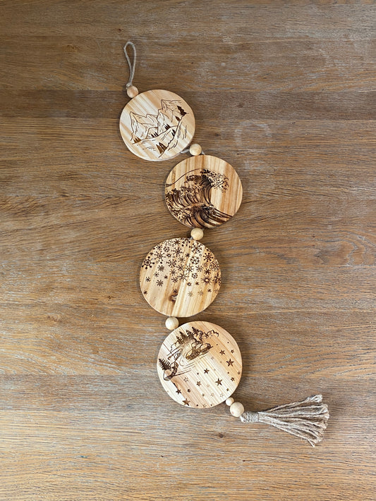 Mountains & Oceans Wood Circle Hanger 31 inches long