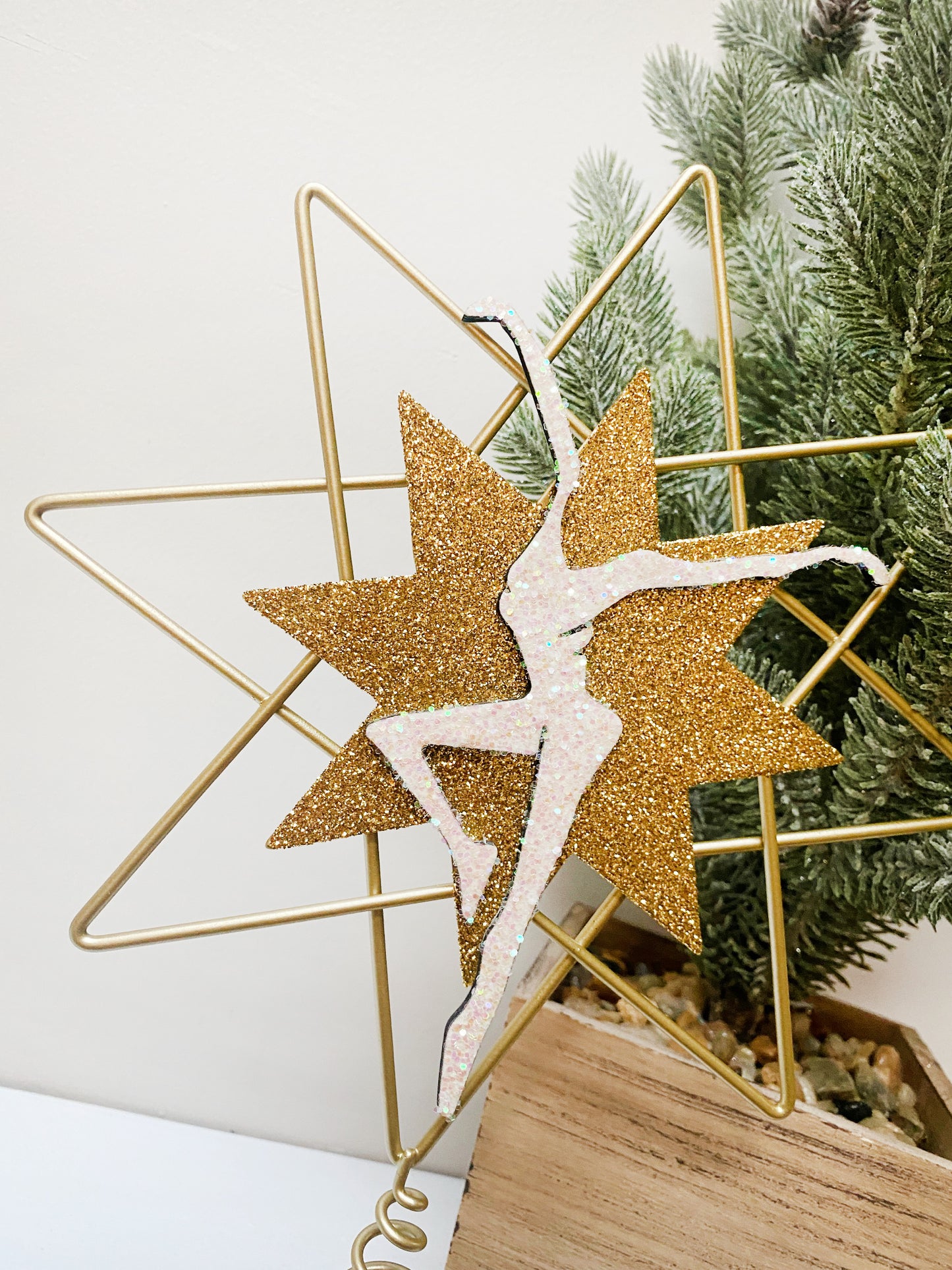 Glitter Metal & Wood Tree Topper