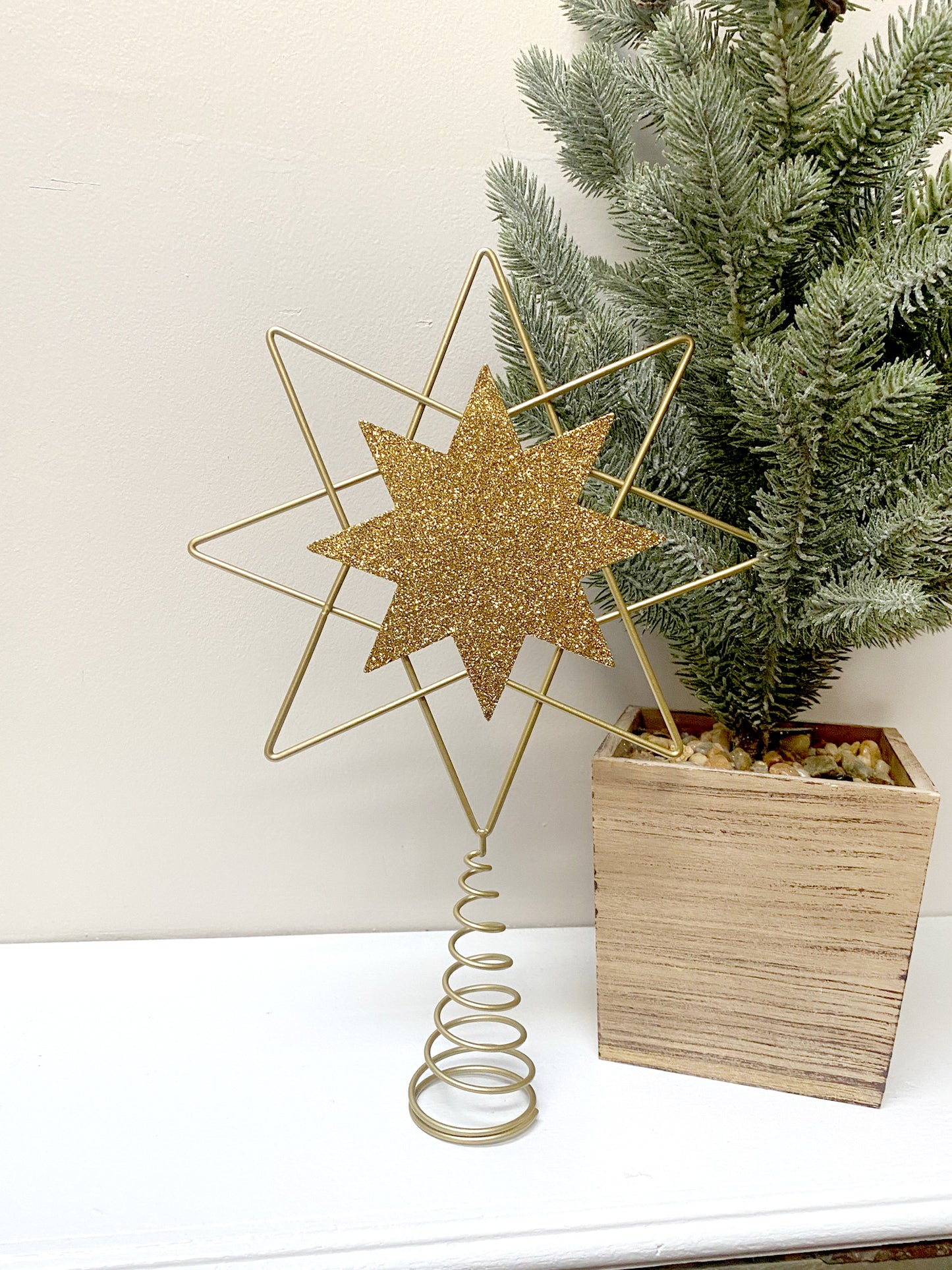 Glitter Metal & Wood Tree Topper